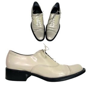 ⭐️ CLEARANCE SALE ⭐️ PRADA lace up oxfords loafers taupe/cream women sz 38 1/2